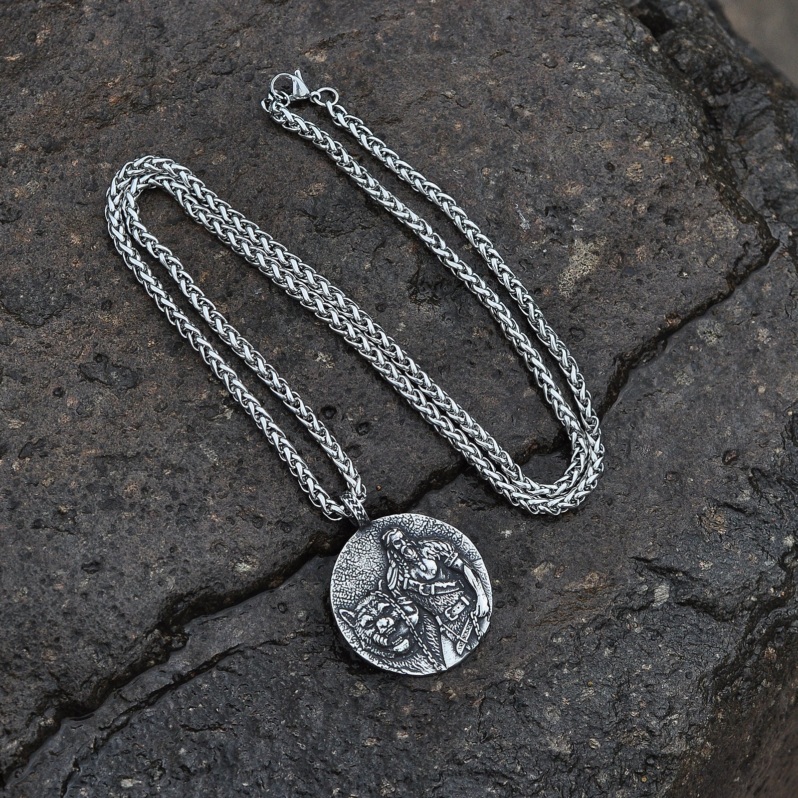 Stainless Steel Norse God Tyr Pendant Necklace